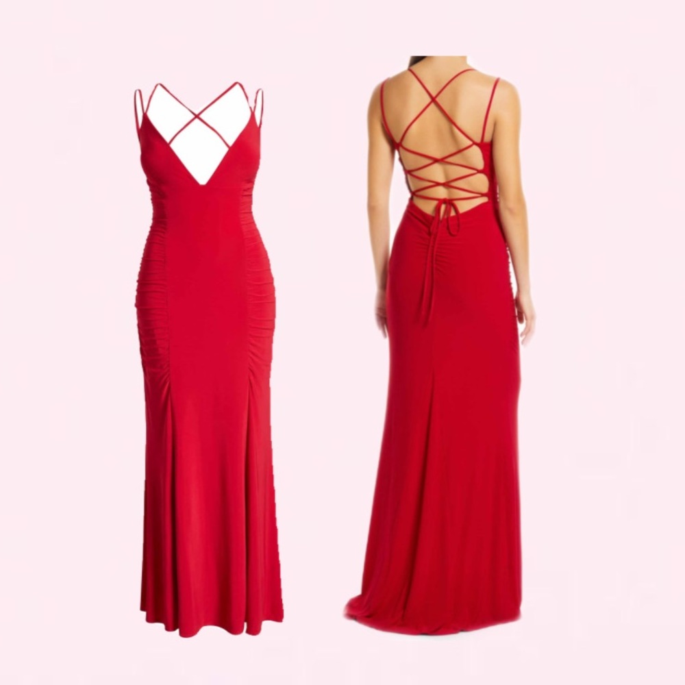 Red bodycon backless prom or evening dress